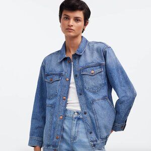 Madewell Oversized Trucker Denim Jacket in Medium Blue Wash Size L